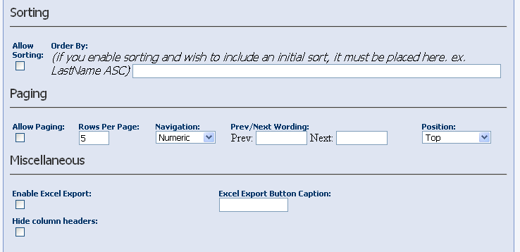 Grid Report Settings